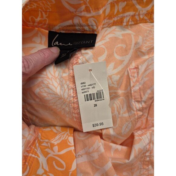 NWT Lane Bryant Size 28 Coral Tropical Floral Bermuda Shorts Flat Front Pockets - Picture 4 of 4